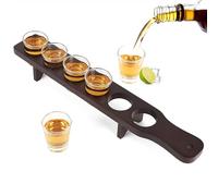 NIUBEST Juego de vasos de chupito que contiene 6 vasos de tequila y una bandeja para servir vasos de chupito a granel, juego de soporte para fiestas, bares, clubes, cócteles (nogal oscuro)