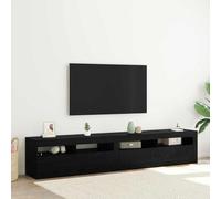 NiuBIKeLasI Juego de 2 armarios de TV con aspecto de madera de roble negro, mesa baja con LED, espacio de almacenamiento y estantería para salón, cine en casa, juegos, almacenamiento y gestión de