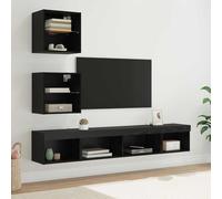 NiuBIKeLasI Juego de 5 estanterías de pared para TV con LED, aspecto de roble negro, 9,58 kg, con estantes de cristal, montaje en pared, ahorro de espacio para sala de estar