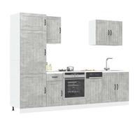 NiuBIKeLasI Lucca - Armario de cocina de 7 piezas, color gris hormigón, de madera, con armario colgante y armario inferior, 80 x 46 x 81,5 cm hasta 60 x 57 x 207 cm, para espacio de almacenamiento
