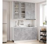 NiuBIKeLasI Lyon - Juego de 4 unidades de muebles de cocina de madera gris hormigón con armario inferior, armario de despensa, armario colgante, encimera, espacio de almacenamiento para cocina
