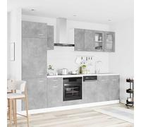 NiuBIKeLasI Mueble de cocina Lyon de madera gris hormigón 8 piezas con armario inferior, armario colgante, armario de despensa, cajón y espacio de almacenamiento para cocina, comedor y cafetería