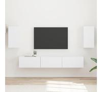 NiuBIKeLasI Mueble de TV de madera blanca de 5 piezas con montaje en pared, 2 estantes de pared y 3 armarios de TV, moderno, ahorro de espacio, para sala de estar, cine en casa y juegos