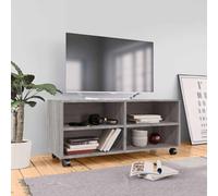 NiuBIKeLasI Mueble TV con ruedas Sonoma gris 90 x 35 x 35 cm, material de madera, armario para televisión con espacio de almacenamiento, para sala de estar, cine en casa y juegos