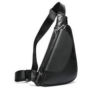 NIUCUNZH Bolso Bandolera de Piel auténtica, Triangular, Bolsa Cruzada Frontal en el Pecho, Mochila con una Correa para el Hombro, Black, Large