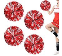 Niuhong 4 Pcs Cheerleading Poms Cheer Leader Poms Pom Cheers Ball Sport Squad Accessories Sports Games Team Children Cheerleader Pompoms Ball Games Pompons Poms Spirit Cheering Pom (Rojo + Plata)