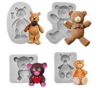 Niuhong 4 Pcs Molde Silicona Osito Chocolate Fondant Molde Creativo Osito Peluche Tartas Moldes Chocolate 3D Ositos Molde Helado Osito Gummi Moldes Silicona Ositos Molde Tarta Caramelo DIY