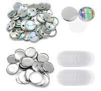 Niuhong 50 Juegos Alfileres Redondos Botón Láser Blanco Piezas Buttonblocks Conjunto Solapa Emblema Botones Fabricación Insignias con Película Transparente Suministros Hacer Bricolaje (37 mm)