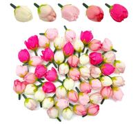 Niuhong 50 Pcs Elaboración Flores Artificiales Capullo Rosa Cabezas Decoración Seda Colores Artificiales Flores Tela Manualidades Scrapbooking Hogar Fiestas Bodas DIY (Rosa)