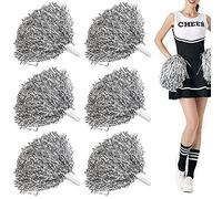 Niuhong 6 PCS Cheer Leader Poms Animadora Poms Accesorios Porristas Pom Bright Metallic Cheers Ball Squad Cheer Farben Pompons Poms Hand Flower Spirit Cheering Pom Colours Sports Games Team (Plata)