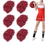 Niuhong 6 PCS Cheer Leader Poms Animadora Poms Accesorios Porristas Pom Bright Metallic Cheers Ball Squad Cheer Farben Pompons Poms Hand Flower Spirit Cheering Pom Colours Sports Games Team (Rojo)