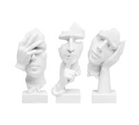 NIUHUAHUI Adornos de Escritorio, 3 esculturas de Resina No oigo, no Veo, no Hablo, estatuilla Arte Abstracto Moderno for decoración del hogar y la Oficina(White)