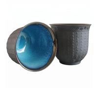 NIUKOMY Juego de 2 Tazas de Té Sin Asa de Japonesas Cerámica, Negro 02 | Taza de té chino kung fu porcelana, 160 ml, relieve texto de sutra del corazón budista, para café, té, oficina y hogar