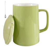 NIUKOMY Taza de Café Extra Grande 1000 ML, Tazas Muy Grande de Cerámica, Super Big Mug de Porcelana, Taza Gigante con Tapa y Cuchara, XXL Taza Enorme, Verde