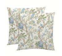 NIULAA Funda de cojín de lujo de terciopelo 40x40 con flores, juego de 2 fundas de cojín suaves para sofá, funda de cojín vintage cuadrada, decoración estética con flores de lirio del valle y pájaros