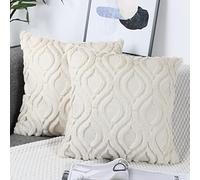 NIULAA Pack de 2 Funda de Cojines 45x45 Beige Terciopelo Lana Felpa Funda de Almohada Decorativa Bohemia Bordada de Piel Funda de Cojín Cuadrada Decoración de Lujo para Sofá