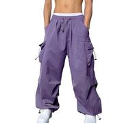 NIULI Pantalones Cargo con Bolsillos For Hombre, Estilo Y2K, Hip Hop, Estilo Paracaídas Largo con Cordón, Estilo Harajuku, Cintura Alta, Años 90, Joggers(Purple,3XL)