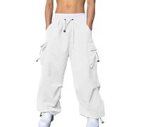 NIULI Pantalones Cargo Holgados For Hombre, Estilo Paracaídas, Estilo Adolescente, Años 90, Estilo Y2K, Estilo Urbano, Estilo Hip Hop, Estilo Cargo, Informales, De Cintura Alta(Blanc,M)