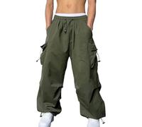 NIULI Pantalones Cargo Holgados For Hombre, Estilo Paracaídas, Estilo Adolescente, Años 90, Estilo Y2K, Estilo Urbano, Estilo Hip Hop, Estilo Cargo, Informales, De Cintura Alta(Green,3XL)