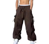 NIULI Pantalones Cargo Holgados For Hombre, Estilo Paracaídas, Estilo Adolescente, Años 90, Estilo Y2K, Estilo Urbano, Estilo Hip Hop, Estilo Cargo, Informales, De Cintura Alta(Brown,3XL)
