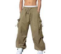 NIULI Pantalones De Paracaídas For Hombre, Holgados, con Cordón, Estilo Cargo, Estilo Hip Hop Y2K, For Rave, Tallas S-3XL(Khaki,XXL)