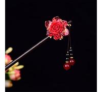 NIULIniuli Hair Stick,Chinese Hairpins,Hair Pin Stick Chino étnico Antiguo Vestido de Horquilla Borla Madera Color Esmalte Horquilla 11Rojo(22Red Petal)