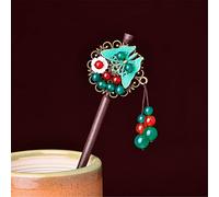 NIULIniuli Hair Stick,Chinese Hairpins,Hair Pin Stick Chino étnico Antiguo Vestido de Horquilla Borla Madera Color Esmalte Horquilla 11Rojo(18Green Butterfly)
