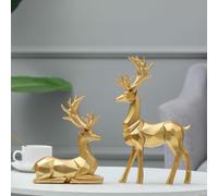 NiuLumea 2 estatuas geométricas de alce de resina 3D, adornos de ciervo dorado, decoración de arte moderno, dormitorio, sala de estar, oficina