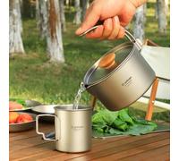 NiuLumea Bushcraft - Olla colgante de 1,1 L con mango desmontable, utensilios de cocina de camping a prueba de óxido para senderismo, mochileros, supervivencia, incluye bolsa de almacenamiento