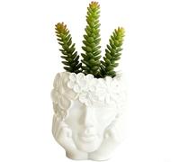 NiuLumea Cara de niña nórdica blanca, maceta esmaltada para mini paisajes, contenedor de flores creativo para decoración del hogar y jardín