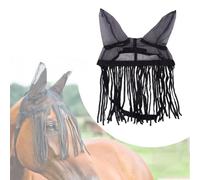 NiuLumea Cubierta de mosca de caballo con borlas, máscara de flecos ecuestre de poliéster transpirable para protección de ojos, ajustable para montar y uso estable, color negro