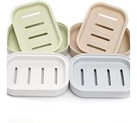 NiuLumea Juego de 4 jaboneras de plástico para ducha, baño o cocina, tapa segura, fácil de limpiar, blanco/azul/verde/marrón