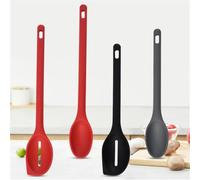 NiuLumea Juego de cucharas de cocina de silicona y nailon, 4 piezas con asas largas, resistentes al calor y cucharas ranuradas para hornear, freír, mezclar, utensilios de cocina antiadherentes en rojo