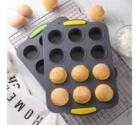 NiuLumea Molde de silicona para magdalenas con 12 moldes antiadherentes para cupcakes y asas de fácil agarre para bocados de huevo, galletas, comida para bebés en color gris