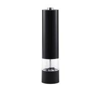 NiuLumea Molinillo eléctrico automático de sal y pimienta, molinillo de especias alimentado por pilas con textura ajustable, ventana de recambio transparente, elegante accesorio de cocina, color negro