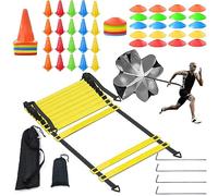 niuniaj Set de Entrenamiento de Fútbol,Agility Speed Ladder,Escalera de Agilidad(6m-12Peldaños),20Cono Deportivo,20Conos Entrenamiento,1Paracaídas de Resistencia,4 Clavos Metálicos y Bolsa