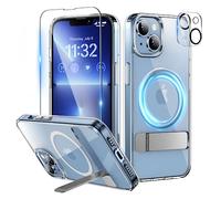 Niunisi Magnética para iPhone 14 Plus Funda, Slim Stand con Protector Pantalla y Protector Camara Case con Magsafe y Soporte Funda de Protección de Grado Militar Case, Claro