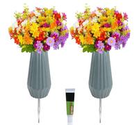 Niuny Jarrón De Cementerio 2pcs Jarrones para Cementerio Jarrón De Plástico Funerario Jarrones De Plástico con Pinchos De Metal Juego De Decoración Jarrone De Tumbas para Decorar un Cementerio