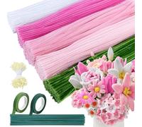 Niuny Limpiapipas Manualidades 500PCS Limpia Pipas 5 Colores Pipe Cleaner Tallos de Chenilla Kit de Flores de Limpiapipas Rosa con Tallo Floral Artificial Estambres Cintas Adhesivas para Ramos DIY