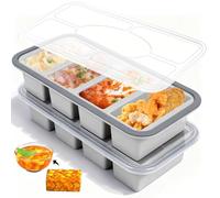 Niuny Molde para Congelar Sopa 2Pcs Moldes De Silicona para Sopa con Tapas 1000ml Contenedor De Almacenamiento De Sopas Bandeja Congeladora (2Pcs(Gris) x 4 Intervalo)