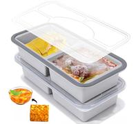 Niuny Molde para Congelar Sopa 2Pcs Moldes De Silicona para Sopa con Tapas 1000ml Contenedor De Almacenamiento De Sopas Bandeja Congeladora (2Pcs(Gris) x 2 Intervalo)