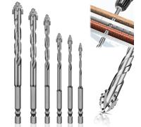 Niuny Taladro Excéntrico Broca Dentada de Cuatro Filos 4/5/6/8/10/12mm Vástago Hexagonal de 1/4" Juego de Broca Excéntrica de Dientes de Sierra para Azulejos de Cerámica Vidrio Mármol Hormigón