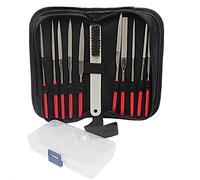 NIUPIKA Juego de limas de aguja de diamante con caja de almacenamiento de cepillo limpio Lima de mano para piedra de vidrio de metal Tallado en bruto Afilado Desbarbado Moldeado de grano 150