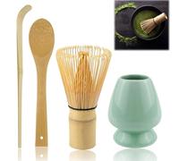 NIUQICT Juego de batidores Matcha, 4 piezas, incluye batidor de matcha, 2 cucharas de matcha, soporte de cerámica para cepillo de té, juego de utensilios de acero inoxidable, SY070096, apto para