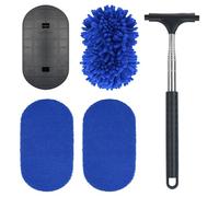 NIUQIGE Kit de Limpieza para Coche - Limpiador de Ventanas 180° con 2 Almohadillas de Microfibra, Cepillo y Rasqueta para Parabrisas, Mango Extensible, Herramienta de Limpieza para Automóviles