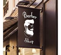 NIURUNDONG Adhesivo de pared extraíble de vinilo negro con logotipo de barbería para decoración de peluquería o salón de belleza, creando un ambiente profesional y vintage