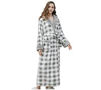 NIUSABOU Bata de baño para mujer, Albornoz largo de forro polar con capucha for mujer, clásico, a cuadros, multicolor, varios tamaños(Gray,Female/M)