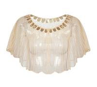 NIUSABOU Chales con borlas para bodas, Mujer Lentejuelas Chal Rayas Deco Capa Ver a través de malla Fiesta Cubrir Multicolor(Beige Plus Gold)
