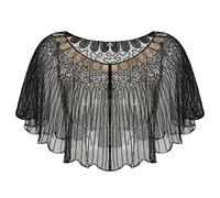 NIUSABOU Chales con borlas para bodas, Mujer Lentejuelas Chal Rayas Deco Capa Ver a través de malla Fiesta Cubrir Multicolor(Black Plus Gold)
