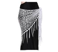 NIUSABOU Falda de Danza del Vientre y pañuelo de Cadera, Danza del Vientre Pañuelo de Cadera Lentejuelas Ajustable Multicolor(White)